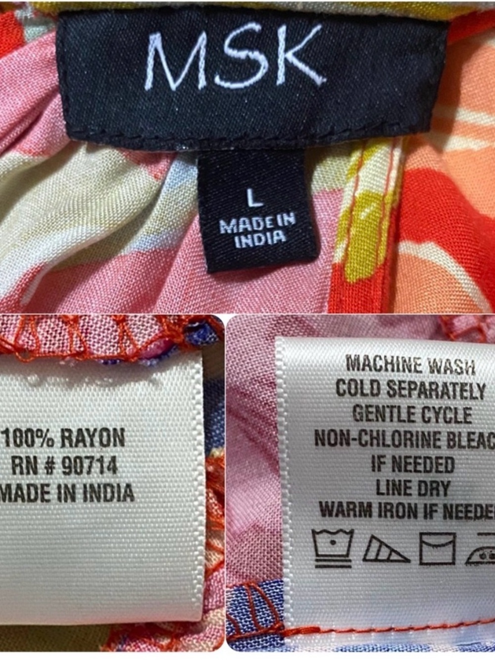 MSK Floral Printed Tiered Halter Neck Maxi Dress Orange Pink Sleeveless Sz Large - Picture 14 of 15
